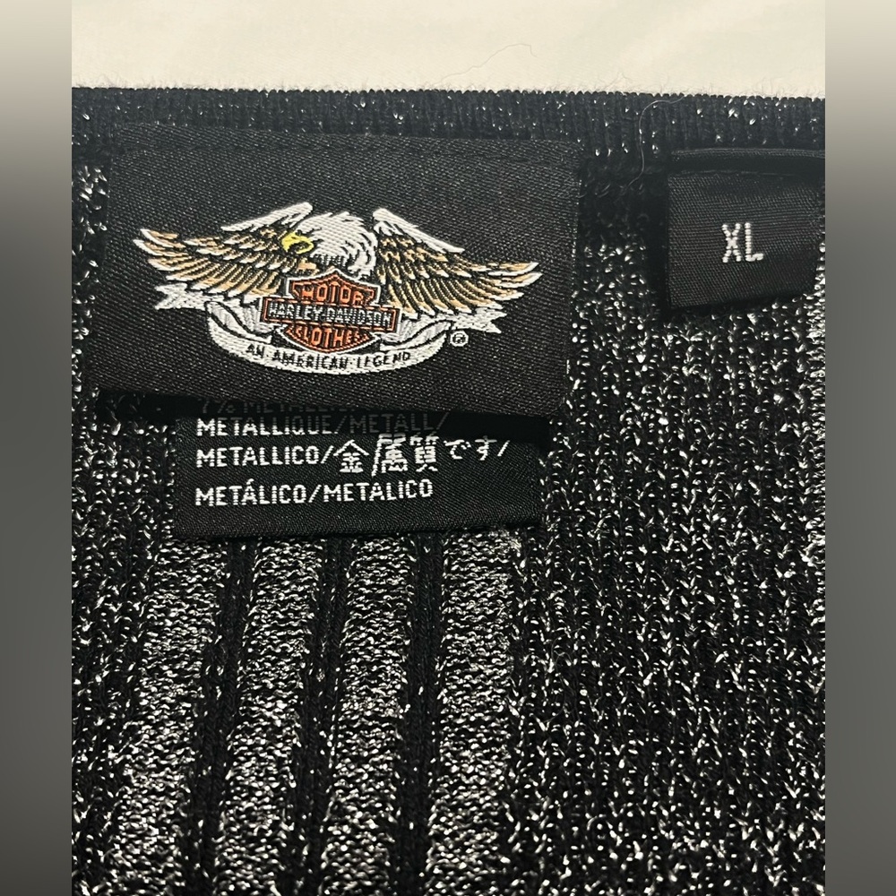 Harley-Davidson Women”s  Black & Silver Metallic LS Stretch Top Blouse Size XL - Picture 6 of 12
